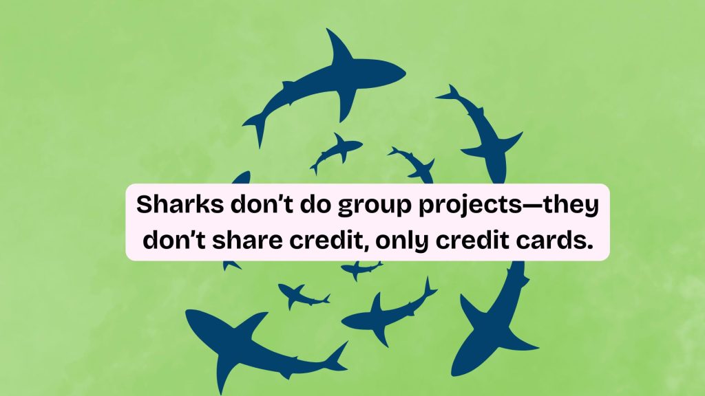 Sharks don’t do group projects—they don’t share credit, only credit cards.